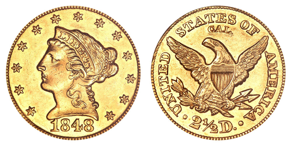 1848 cal libertad cabeza cuarto de águila de oro