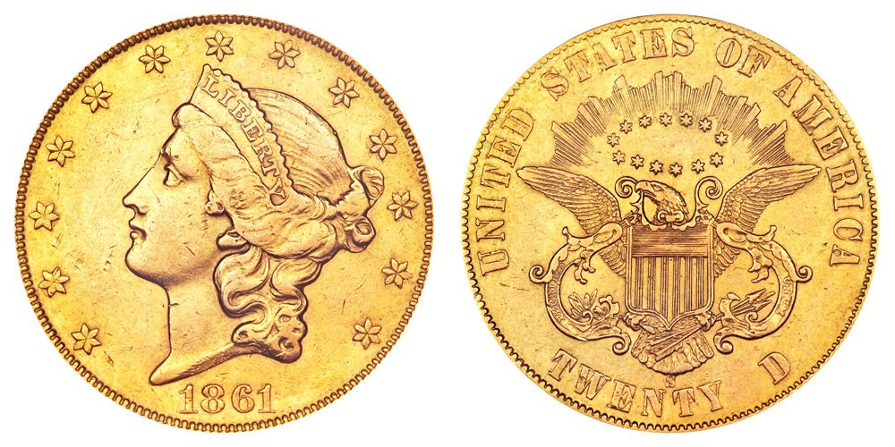 1861 s paquet cabeza de libertad inversa águila doble dorada