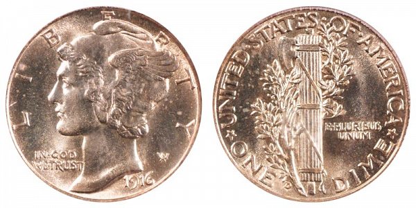 moneda de diez centavos de mercurio de 1916 d