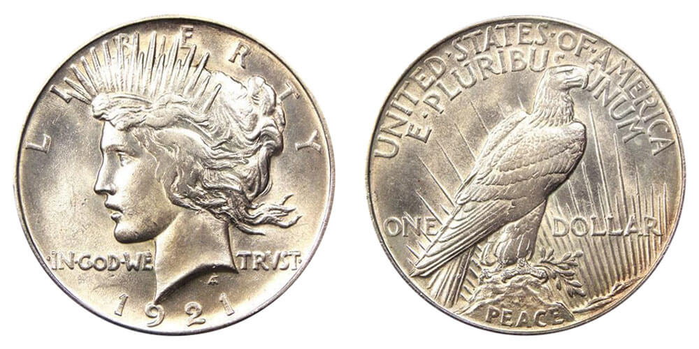 1921 paz dólar de plata alto relieve